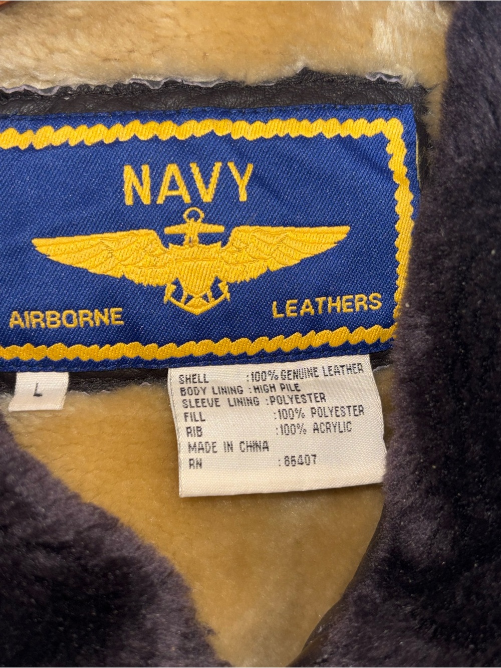 VTG Navy Airborne Leathers Lined Leather Pilots Flight Bomber Jacket L - Picture 10 of 11